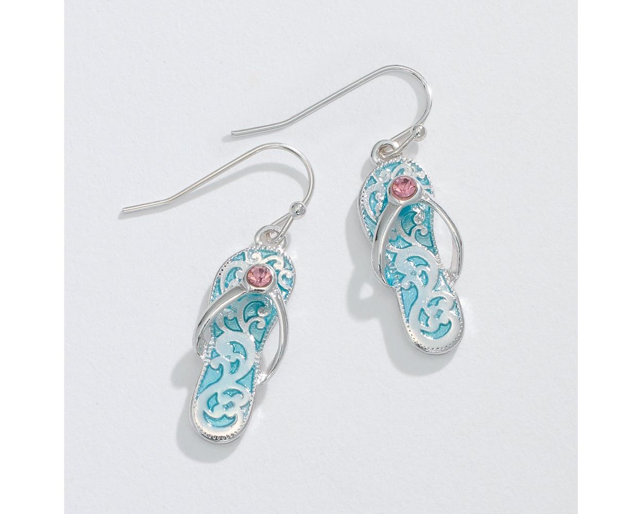 Aqua Blue With Pink Crystal Flip Flop Earring
