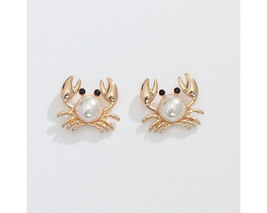 Cute Gold Crabs w/ Pearl Earring