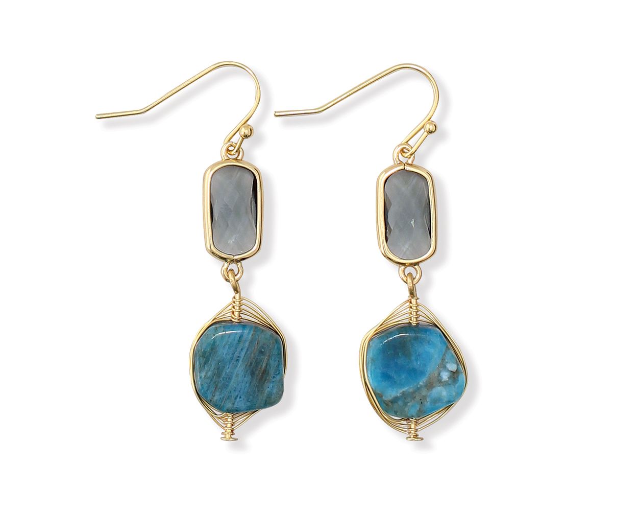 Blue Agate Gold Wire Wrapped Earring