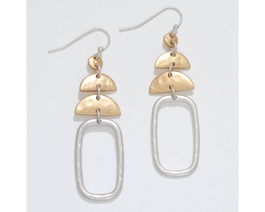 Matte Two-Tone Hammered Drop Earring