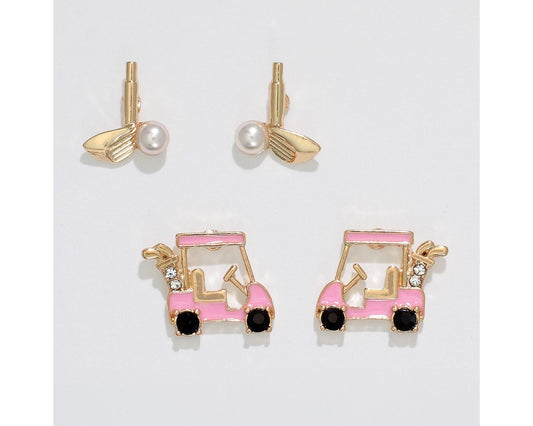 Golf Cart and Club Duo Earring