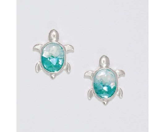 Silver Turtle w/ Turquoise Flakes Earring Periwinkle Jewelry 8120375_sum2024_1