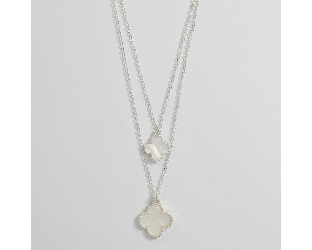 Silver Clovers w/ Mother Of Pearl Necklace