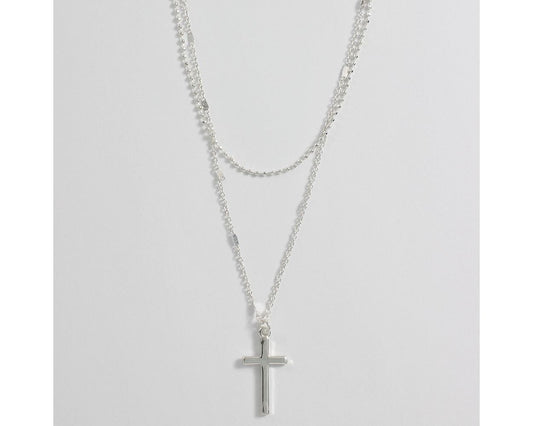 Silver Layered Cross Necklace