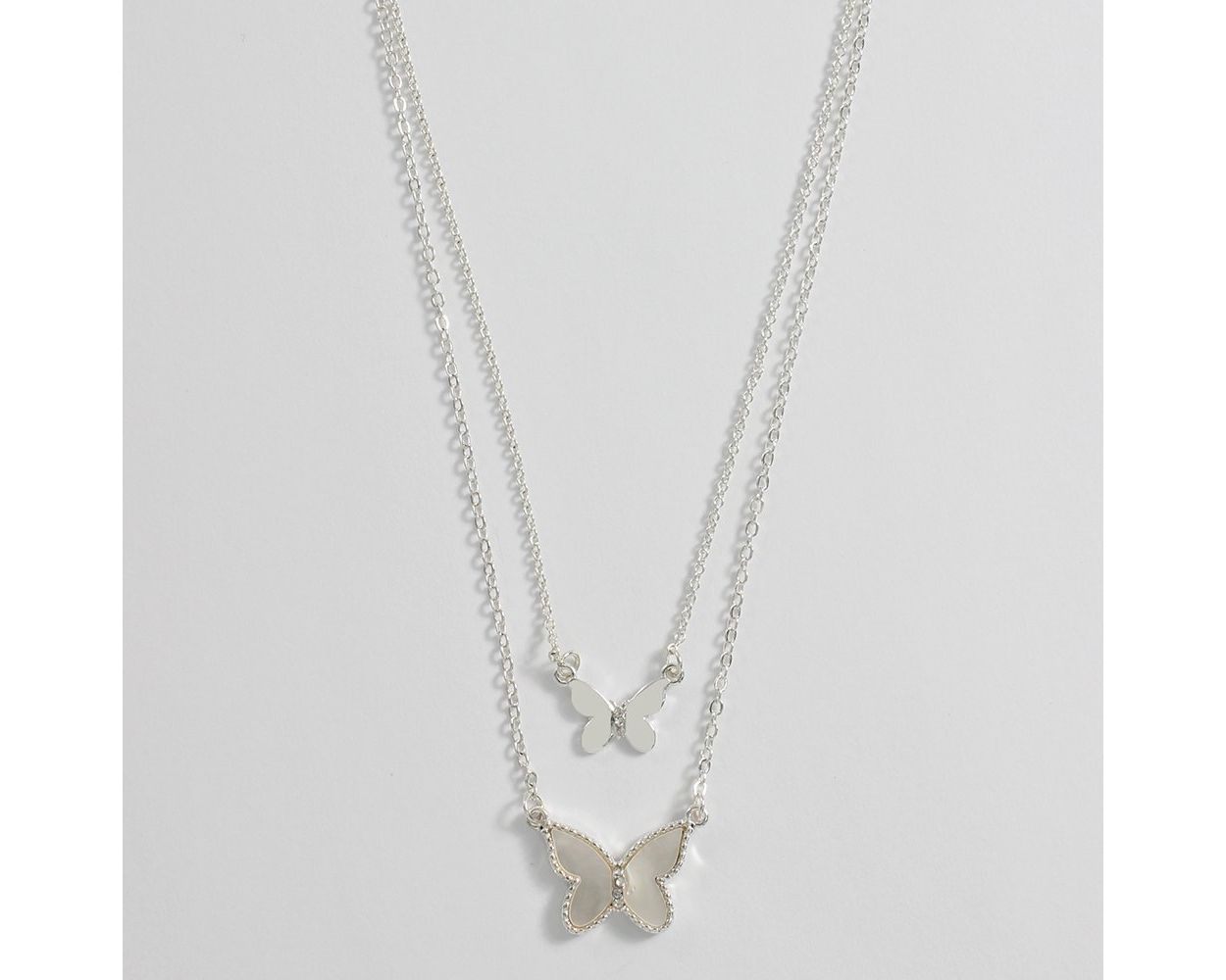 Silver Mother Of Pearl Butterfly Necklace