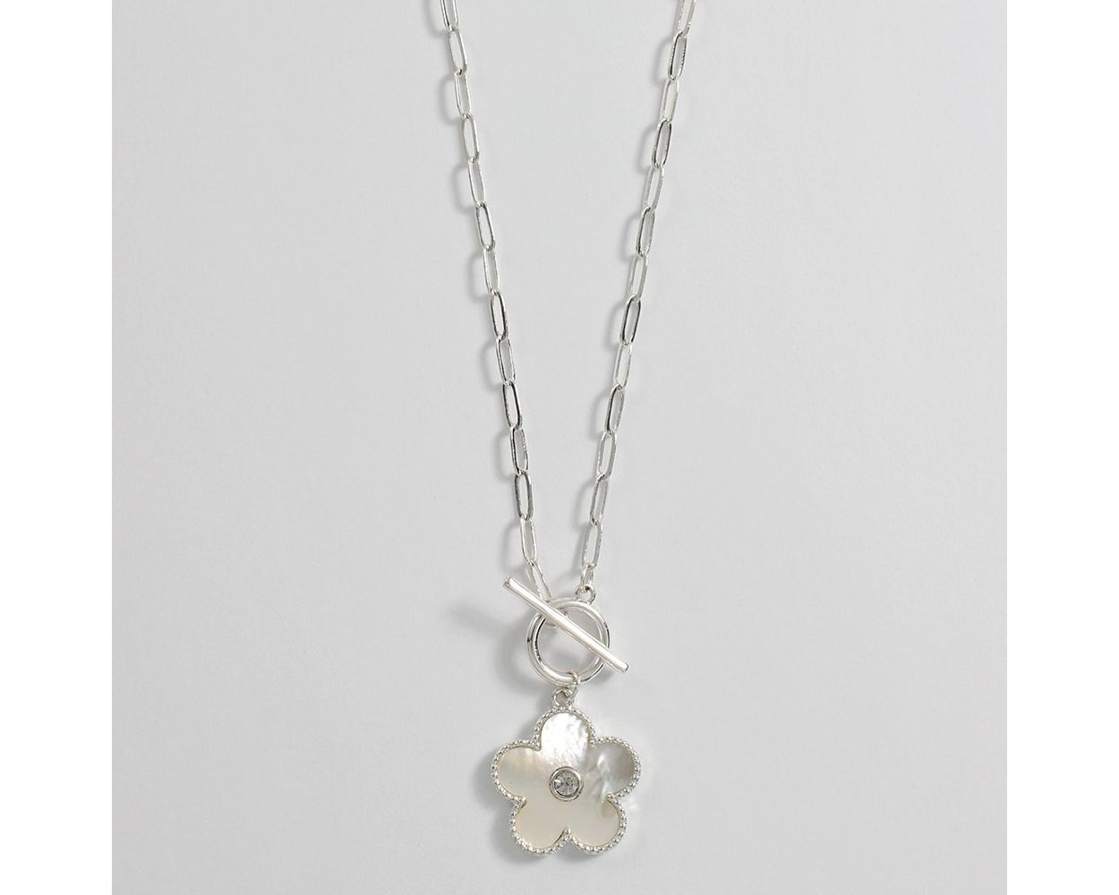 Mother Of Pearl With Crystal Flower Necklace