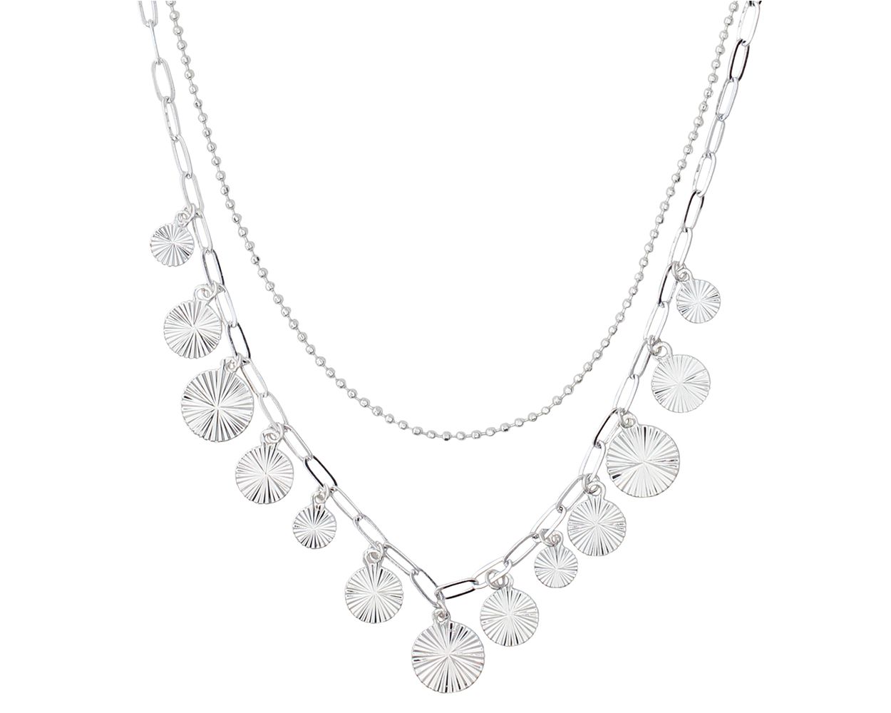SILVER RADIAL DISCS NECKLACE