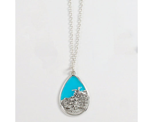 Silver & Aqua Turtle Tracks Necklace