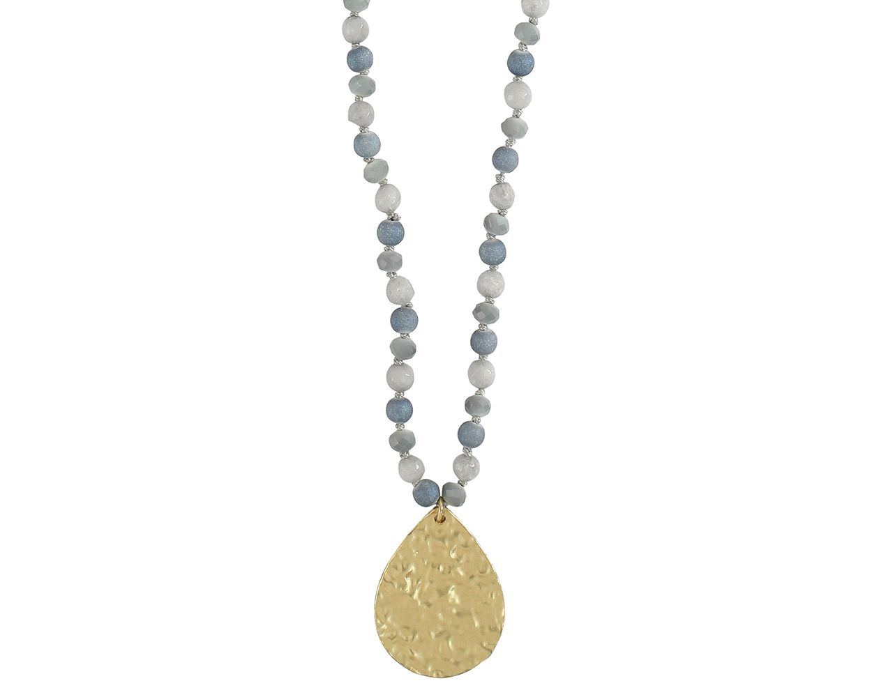 Hammered Gold w/ Soft Blue Beads Necklace