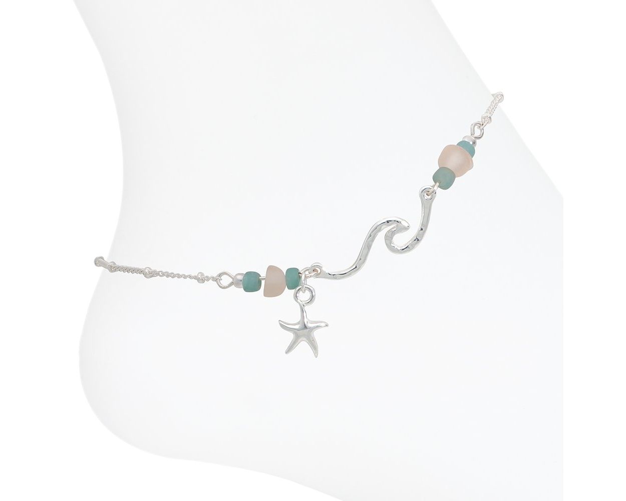 Silver Starfish & Wave Anklet Periwinkle Jewelry 8360188_2024