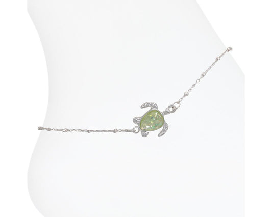 Silver Turtle With Green Anklet