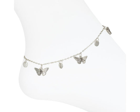 Silver Butterfly & Disc Anklet