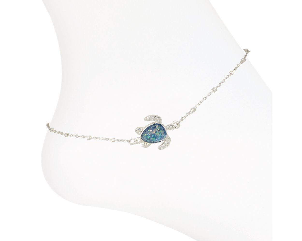 Silver Turtle With Blue Anklet