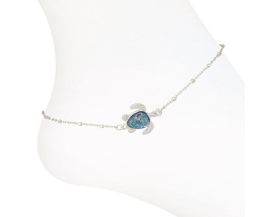 Silver Turtle With Blue Anklet