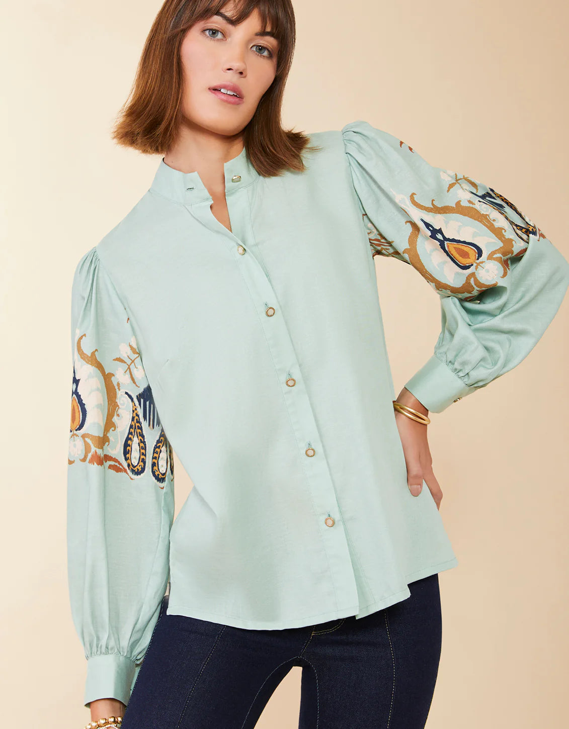 Paulette Blouse Kalalanta Ikat Palm Sea Foam SPARTINA Womens Apparel 978071c