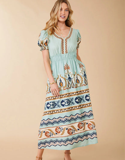 Valerie Midi Dress Kalalanta Ikat Palm Sea Foam SPARTINA Womens Apparel 978217n