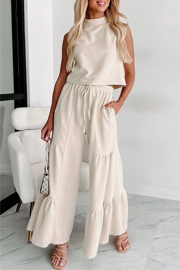 Sleeveless Top and Flare Pants Set - Apricot XXL Unishe Womens Apparel 9897330e7c162e4d45928784b7425ee0934c03e2a578992210222cafdf34ff45