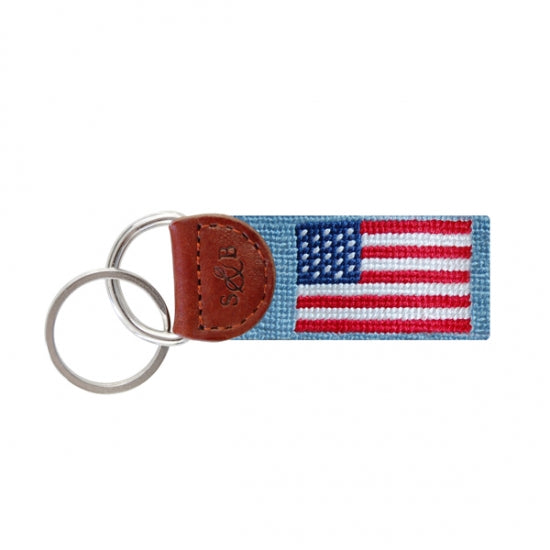 American Flag (Antique Blue) Needlepoint Key Fob