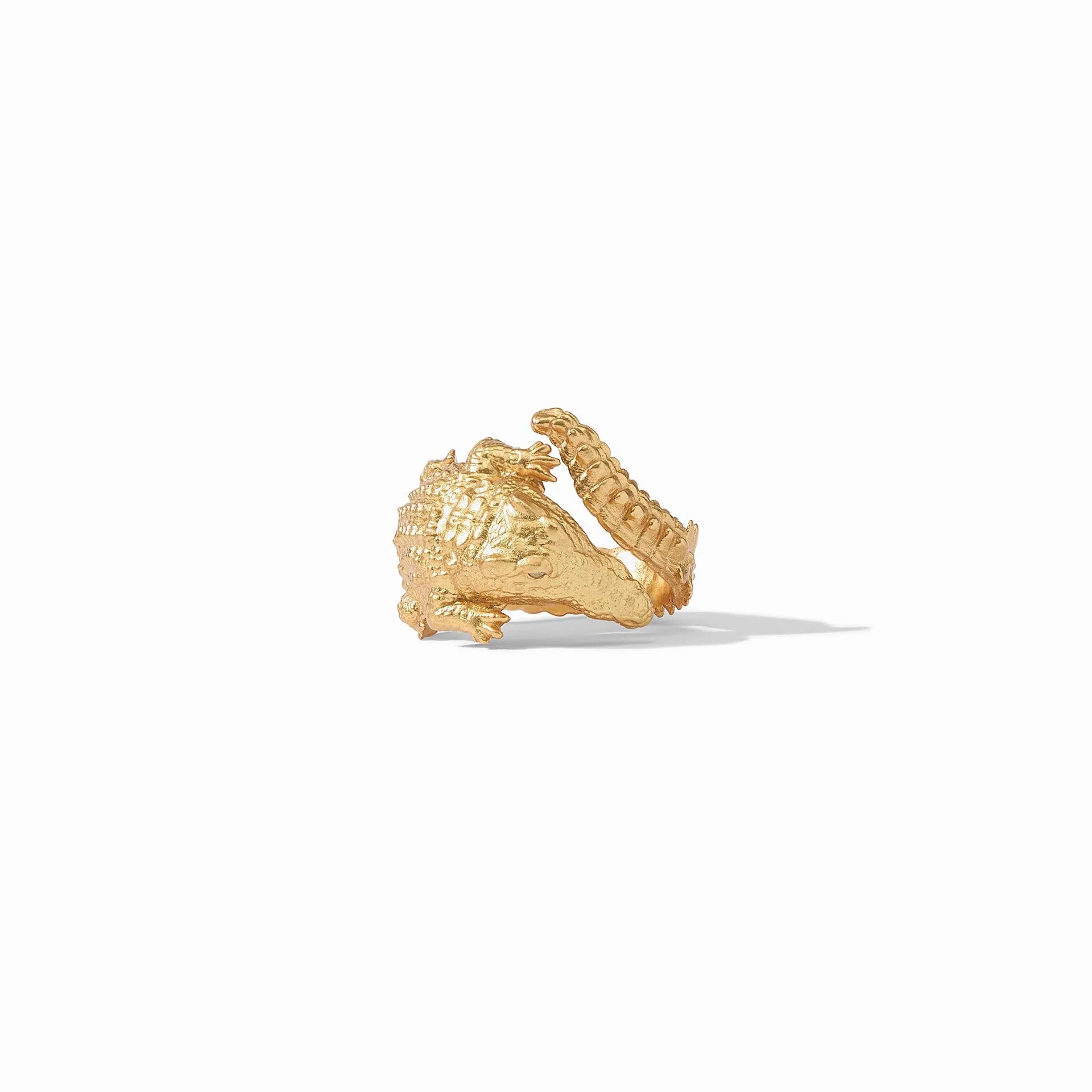 Alligator Ring by Julie Vos features golden alligator with glittering CZ eyes curls. Adjustable band. Shop at The Painted Cottage in Edgewater, MD