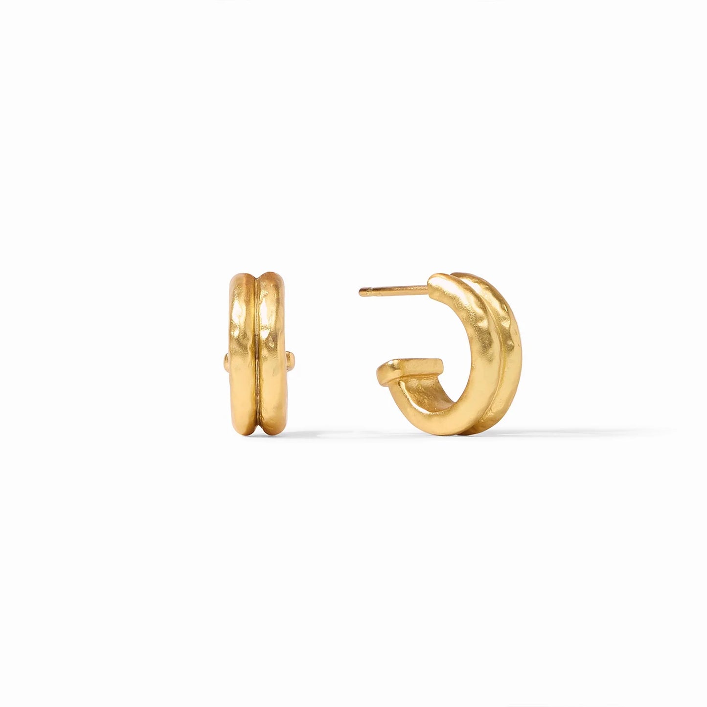 Astor Pearl Hoop & Charm Earring by Julie Vos features pumpkin-shaped freshwater pearl charm dangles from a lightly hammered huggie hoop. 24K gold plate, total length: 1.2 inches. Shop at The Painted Cottage an Annapolis boutique.