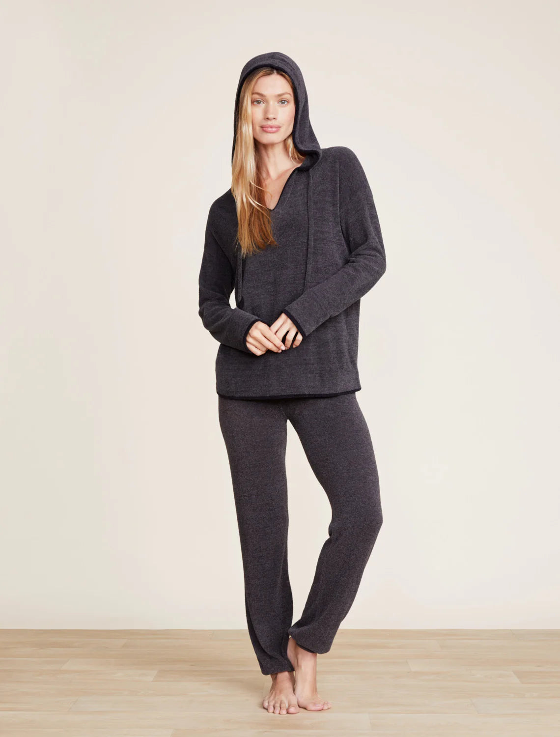 CozyChic Ultra Lite Tipped Contrast Hoodie - Carbon/Black