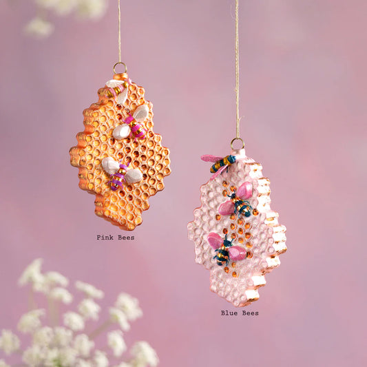 Honey Comb Bee Ornament - Pink Bees