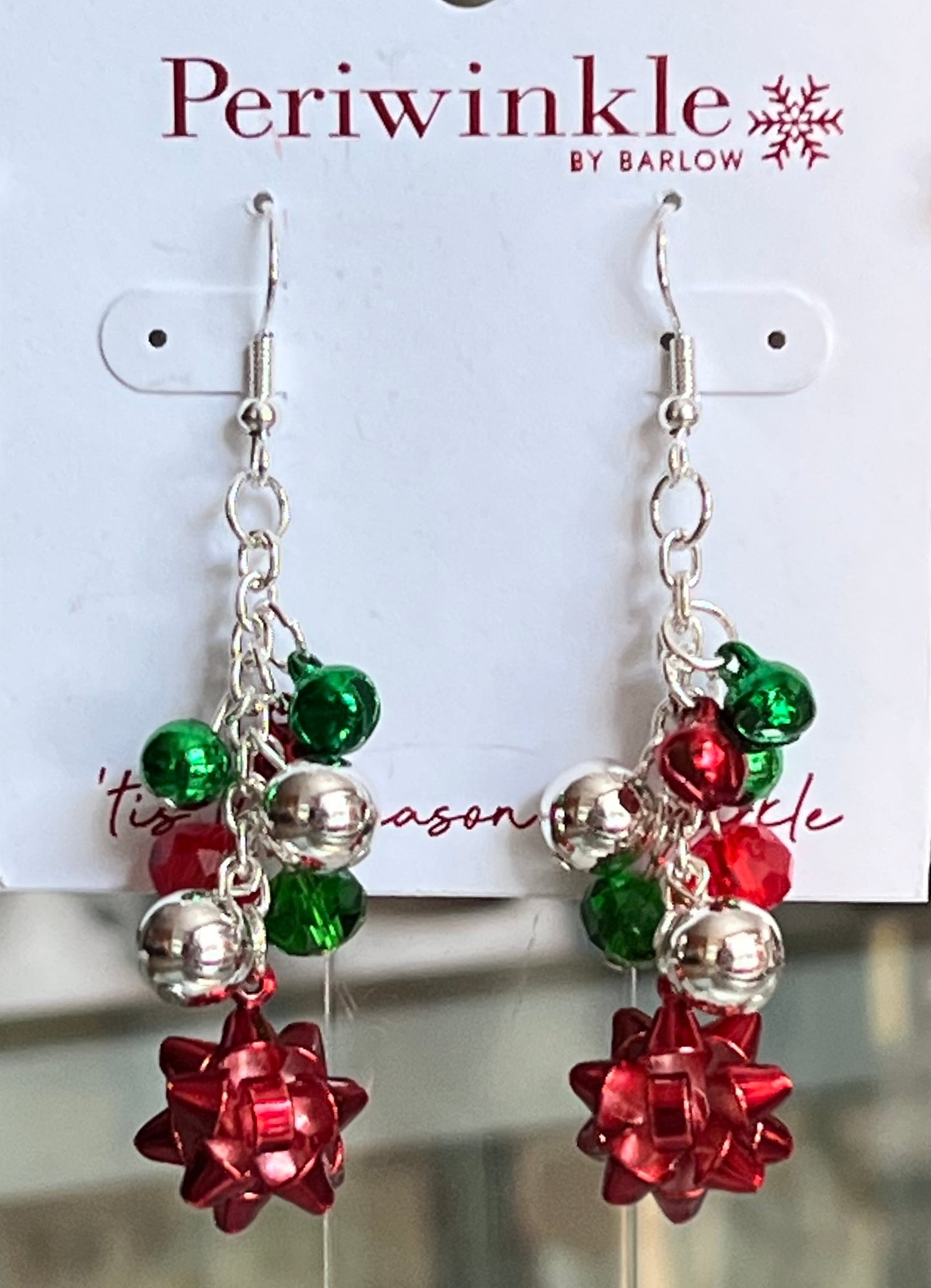 Red Bows with Beads Holiday Earrings