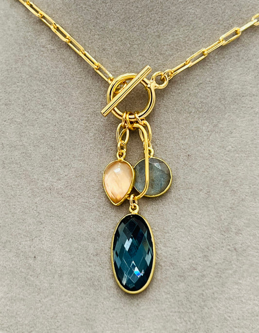 Aha Necklace - Morganite/Blue Pyrite/Labradorite Marcia Moran Jewelry FullSizeRender_9b302f31-2cba-4e45-9365-04919b9ab90e