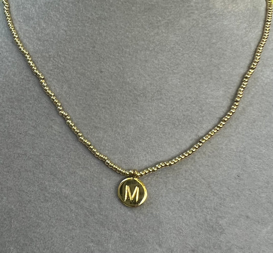 Gold Bead Initial Necklace - M COOL & INTERESTING Jewelry FullSizeRender_dac4c8ac-16ae-47da-ac0f-1318bf35adad