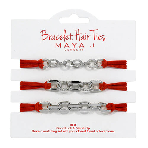 Red and Silver Oval Bracelet Hair Tie
