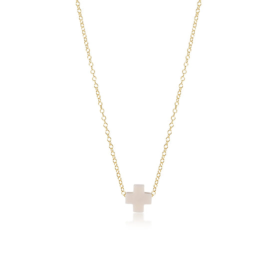 Signature Cross Gold Necklace Off White 16"