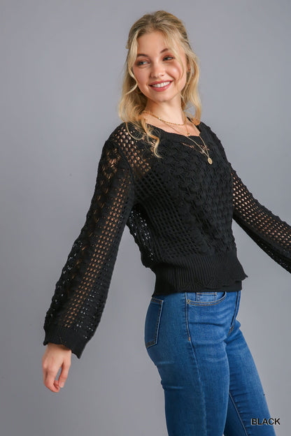 Crochet Light Weight Sweater - Black Umgee Womens Apparel K7438_it