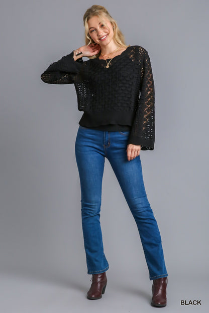 Crochet Light Weight Sweater - Black Umgee Womens Apparel K7438_ju