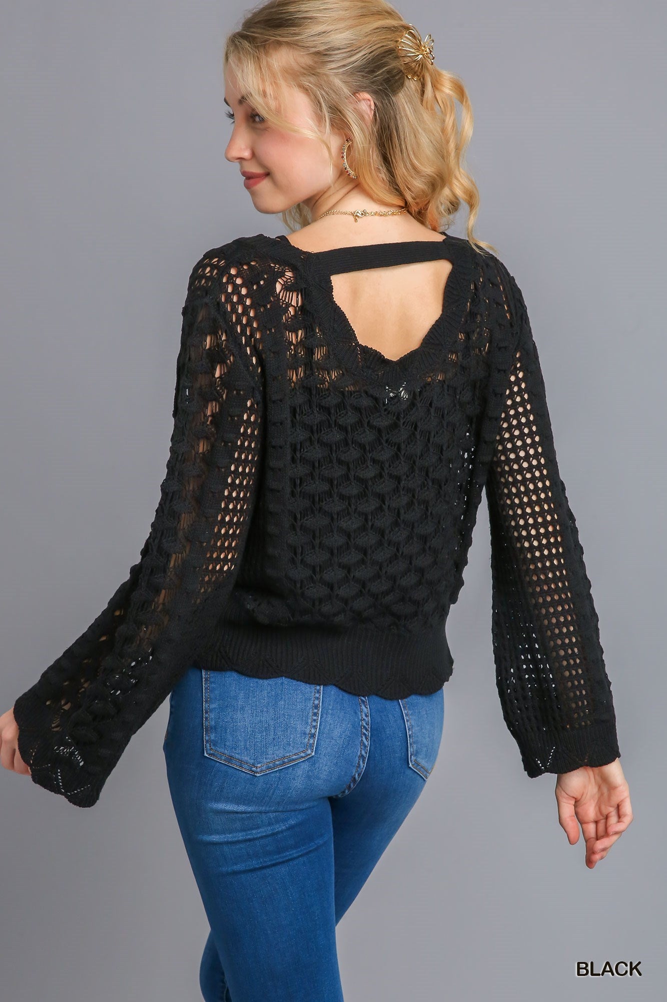 Crochet Light Weight Sweater - Black Umgee Womens Apparel K7438_wg