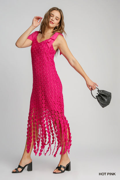 Heart Lace Maxi Dress - Hot Pink Large UMGEE Womens Apparel K8678_5e