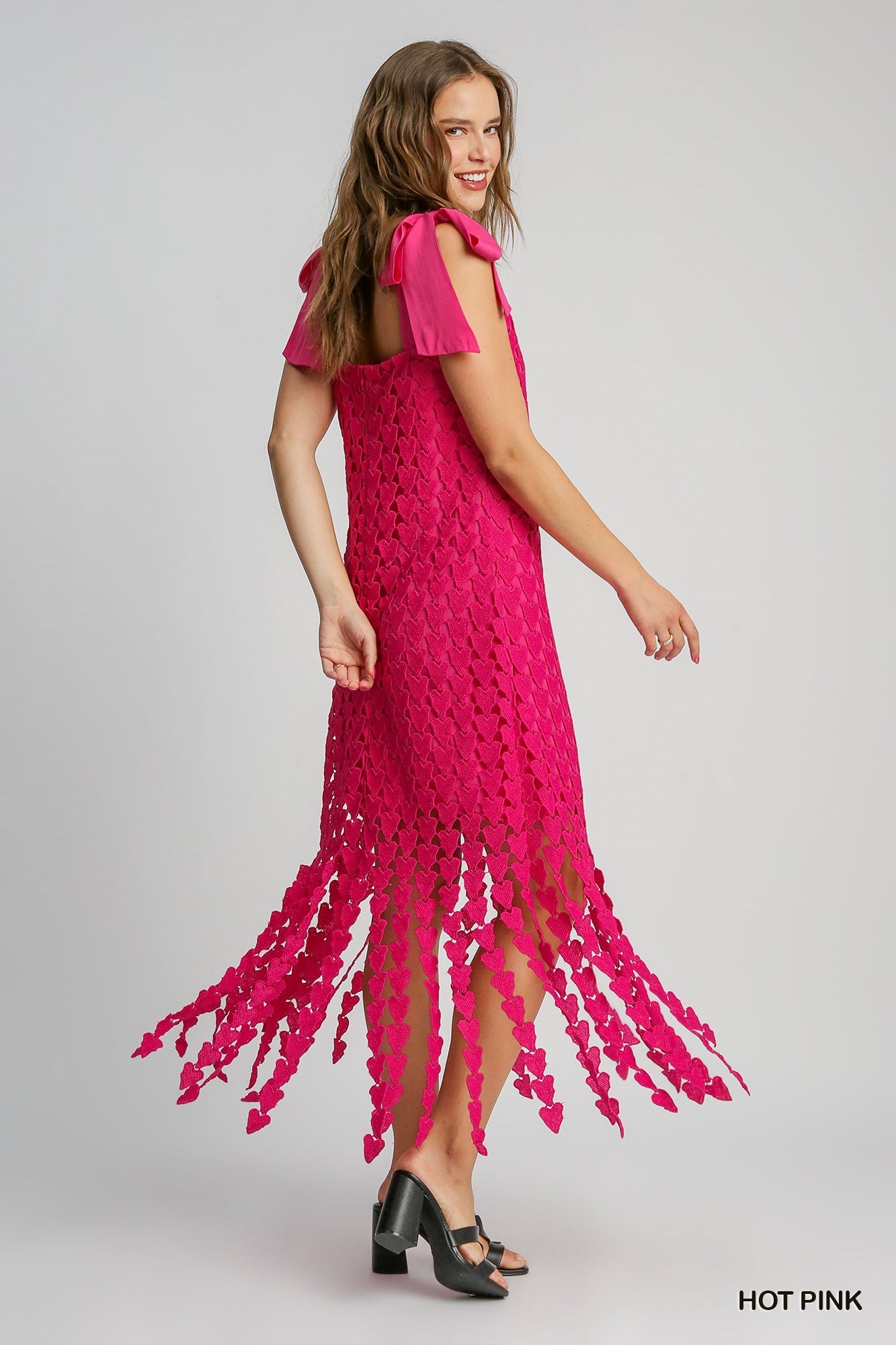 Heart Lace Maxi Dress - Hot Pink UMGEE Womens Apparel K8678_tn