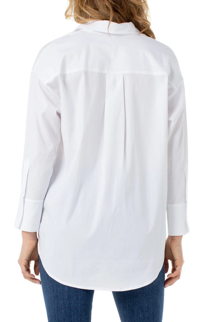 Oversized Classic Button Down by Liverpool - White Liverpool Womens Apparel LM8167G52-WHITE-B