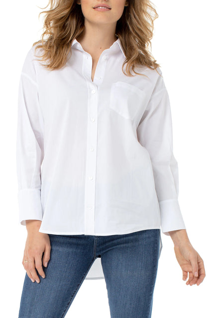 Oversized Classic Button Down by Liverpool - White Extra large Liverpool Womens Apparel LM8167G52-WHITE-F