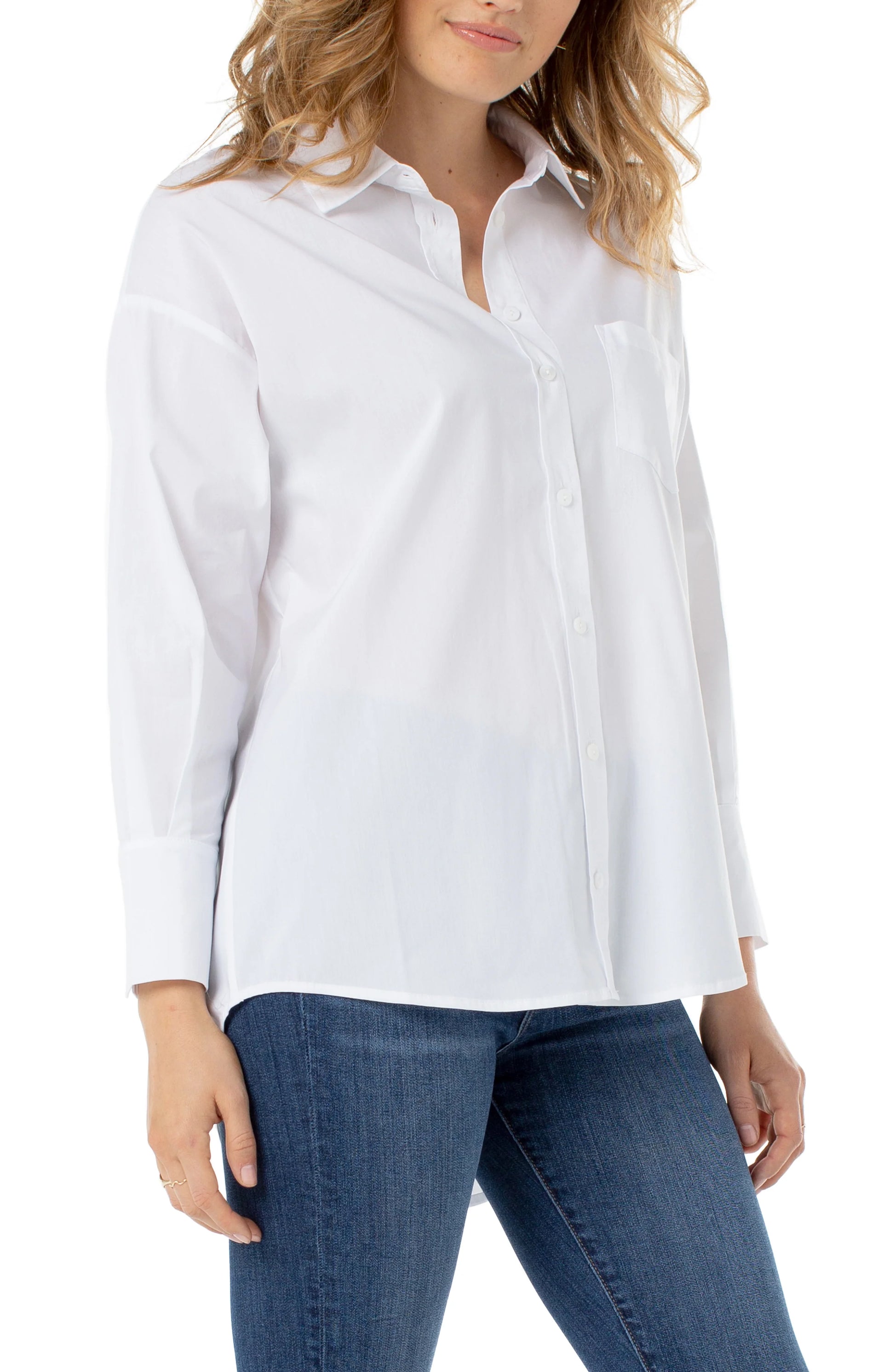 Oversized Classic Button Down by Liverpool - White Liverpool Womens Apparel LM8167G52-WHITE-SF