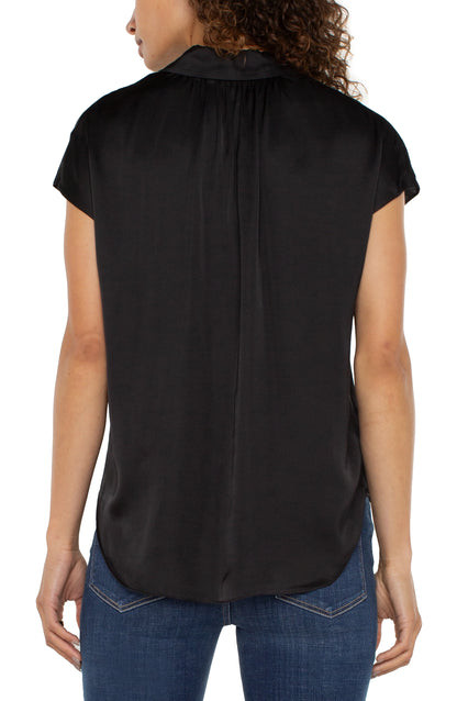 Button Front Dolman Sleeve Blouse - Black Liverpool Womens Apparel LM8B41VS1-BLACK-B-W