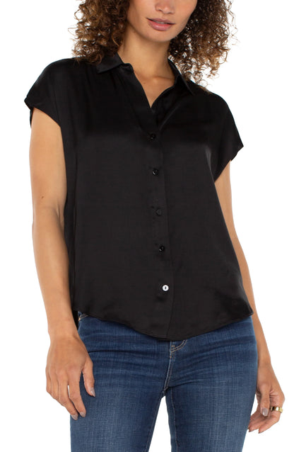 Button Front Dolman Sleeve Blouse - Black Liverpool Womens Apparel LM8B41VS1-BLACK-F2-W