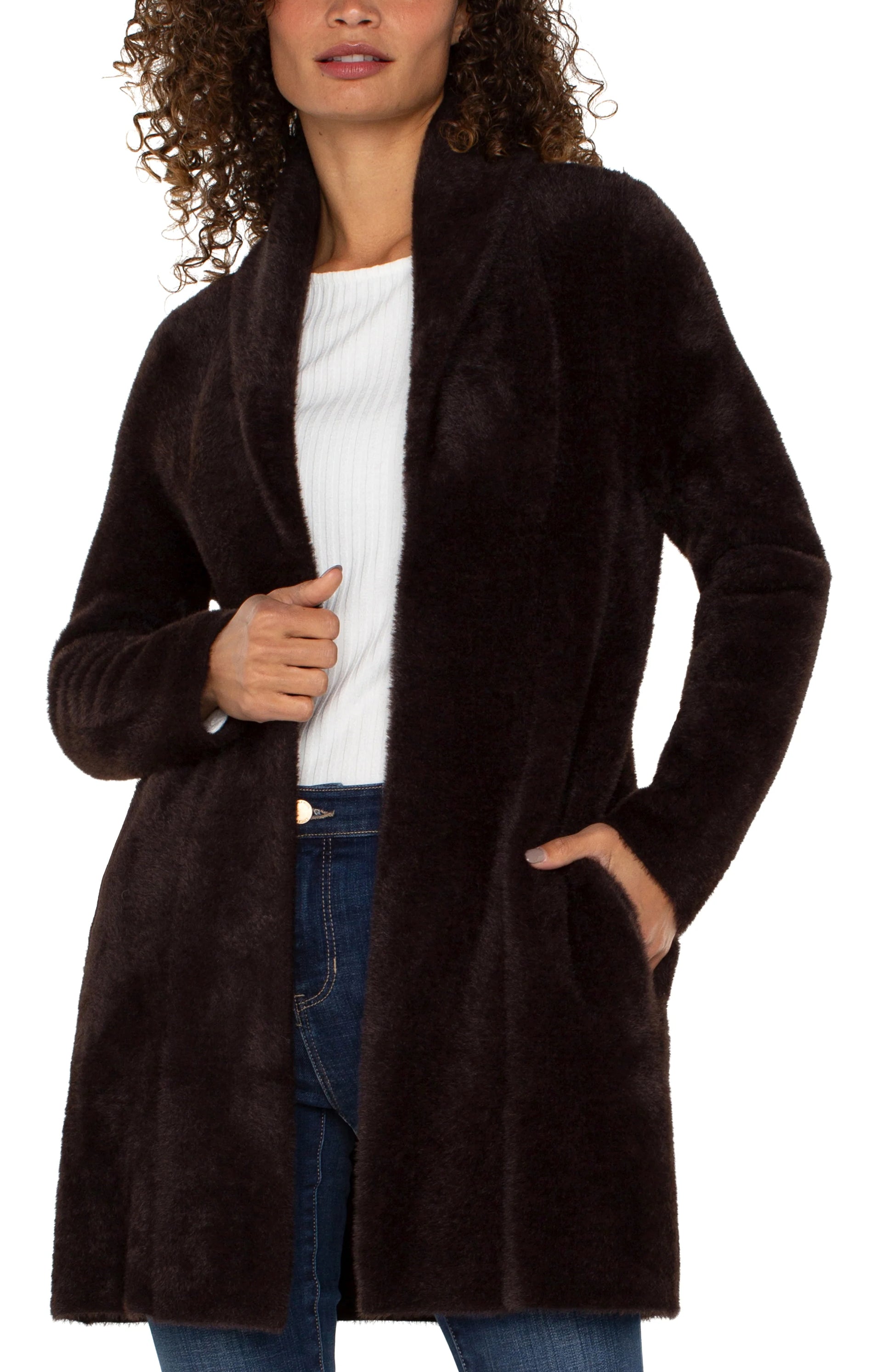 Open Front Coatigan Sweater - Mink Extra large Liverpool Womens Apparel LM8D66SW58-MINK-F-W