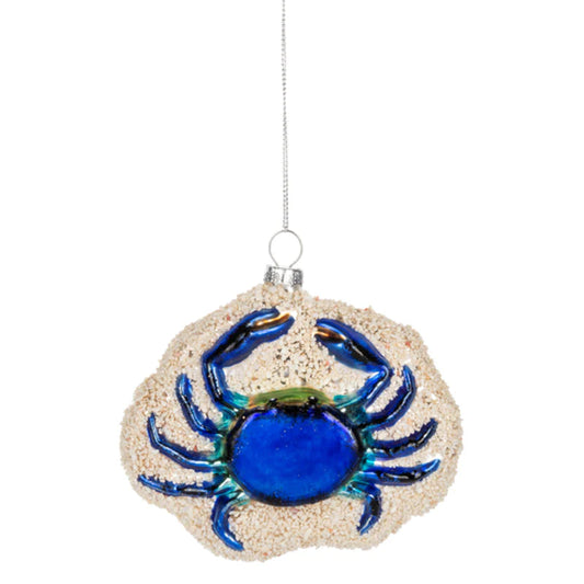 Crab On Sand Ornament - Blue