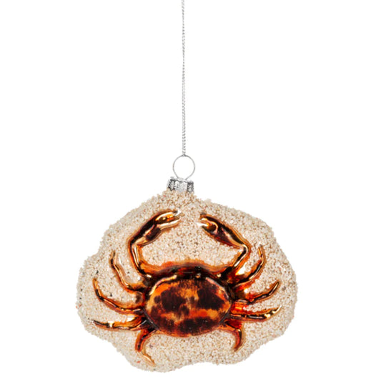 Crab On Sand Ornament - Orange