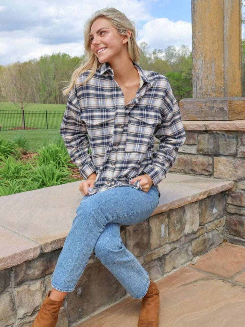 SS Shacket - Navy Plaid XXL Simply Southern Womens Apparel PP-0224-SHKT-PLD-NAVY-LIFESTYLE-768x1024__23623