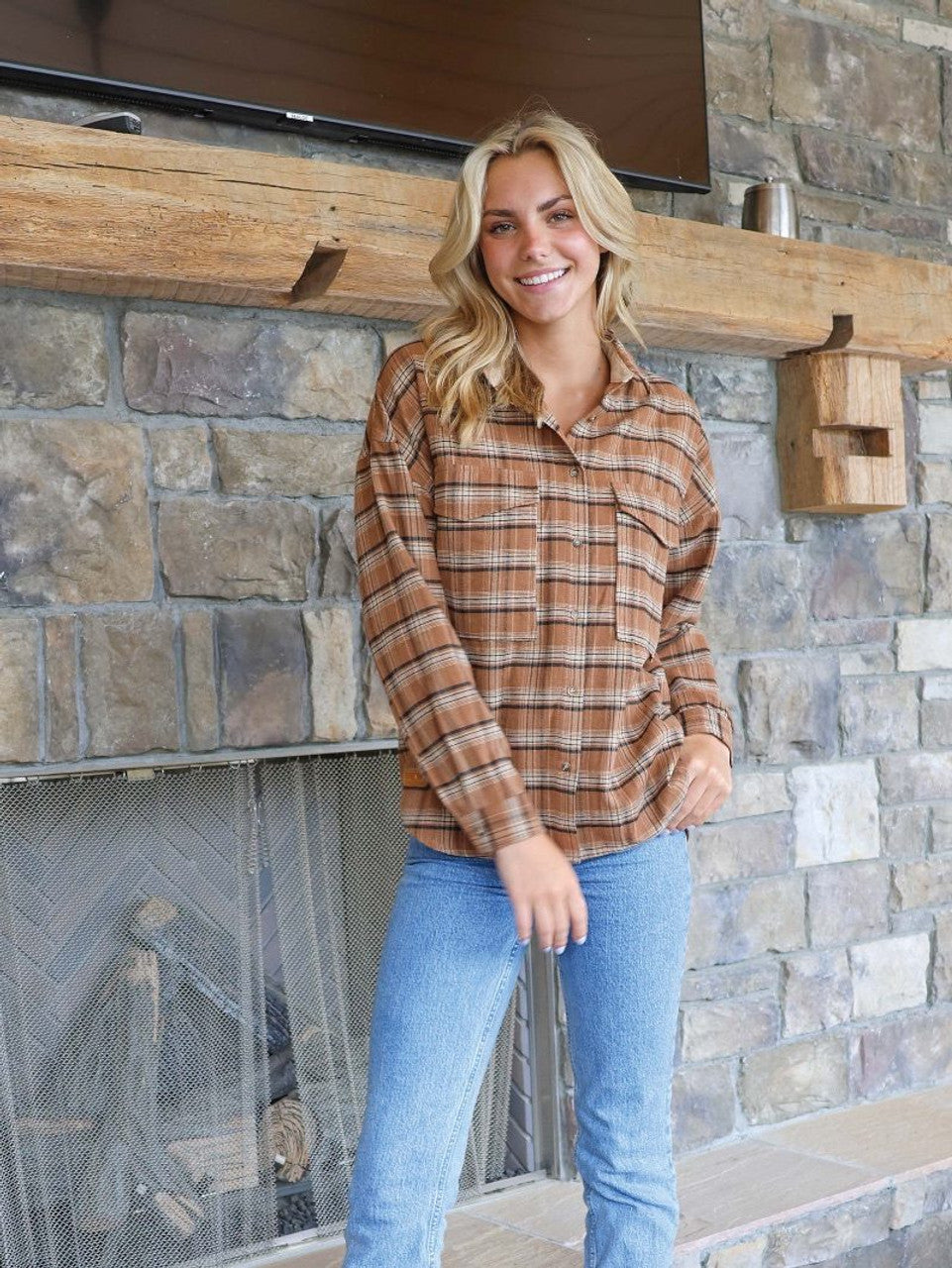 SS Shacket - Tan Plaid Simply Southern Womens Apparel PP-0224-SHKT-PLD-TAN-LIFESTYLE-1__99604