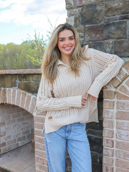 SS 1/4 Zip Sweater - Parchment XXL Simply Southern Womens Apparel PP-0224-SWTR-SOSFT-PARCH-LIFESTYLE-768x1024__25375