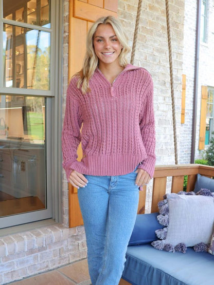 SS 1/4 Zip Sweater - Plum XXL Simply Southern Womens Apparel PP-0224-SWTR-SOSFT-PLUM-LIFESTYLE-768x1024__57022