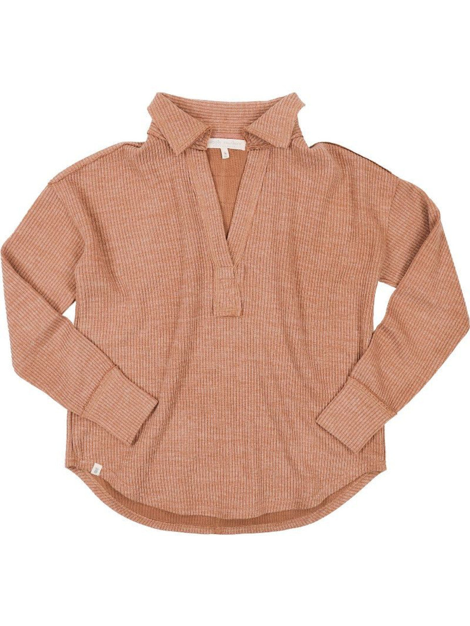 SS Collared Knit V Neck Top - Sand Simply Southern Womens Apparel PP-0224-TOP-KNIT-VNCK-SAND__08224