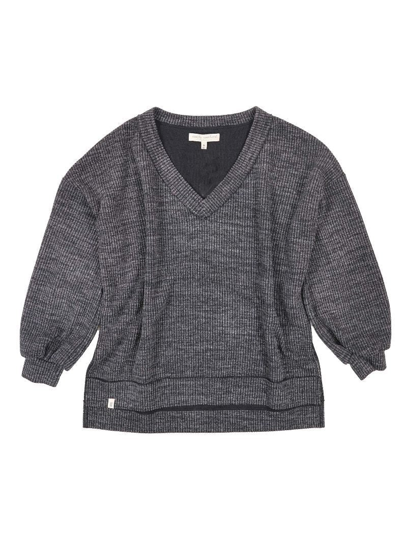 SS V Neck Knit Top - Charcoal Simply Southern Womens Apparel PP-0224-TOP-KNIT-VSPLIT-CHAR